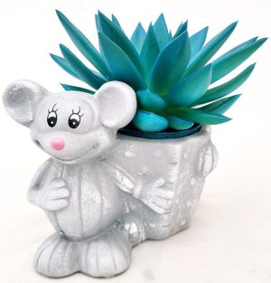 POWERS TO FLOWERS - ECHEVERIA, COLOR LIFE BLU, IN VASO CERAMICA TOPOLINO, pianta vera