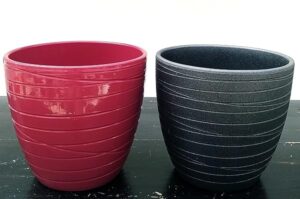 POWERS TO FLOWERS - SET 2 VASI ANTRACITE E ROSA ANTICO A RIGHE, PER PIANTE VASO 27 CM DIAMETRO, VASI IN CERAMICA + PIANTA OMAGGIO