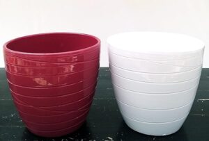 POWERS TO FLOWERS - SET 2 VASI BIANCO E ROSA ANTICO A RIGHE, PER PIANTE VASO 16 CM DIAMETRO, VASI IN CERAMICA + PIANTA OMAGGIO